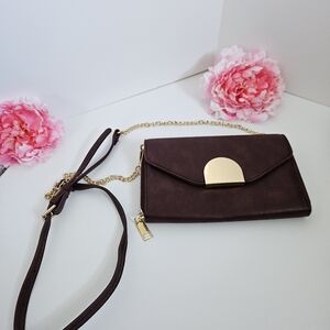 Small Burgundy and Gold Crossbody Wallet
